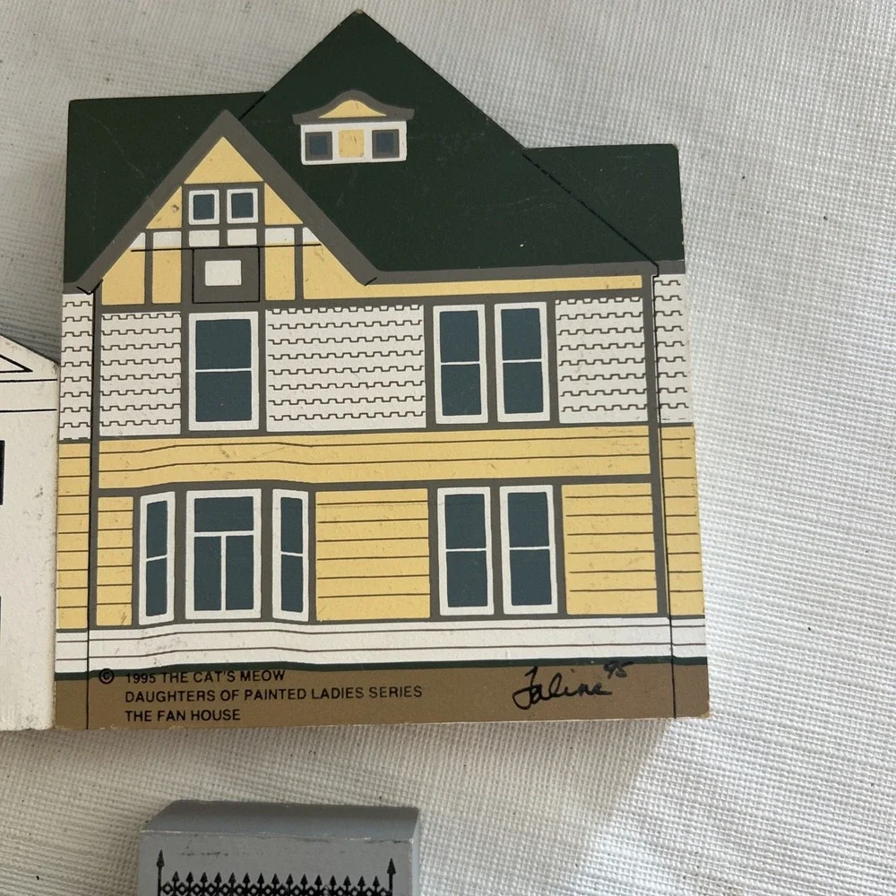 Lot of 7 The Cat's Meow Village Collectibles Faline Vintage 90s Wooden Houses B6
